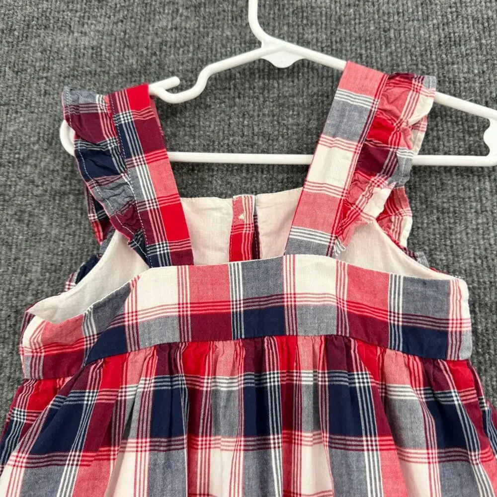 Oshkosh B'gosh Girls Jumper Sleeveless Dress Size 3 Red White Blue Plaid Cotton